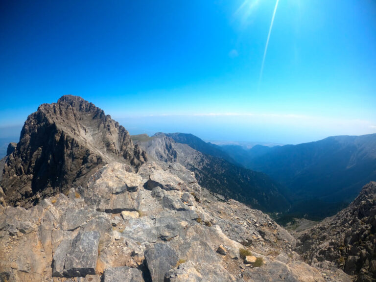 View of Mytikas from the Skala summit in Mount Olympus