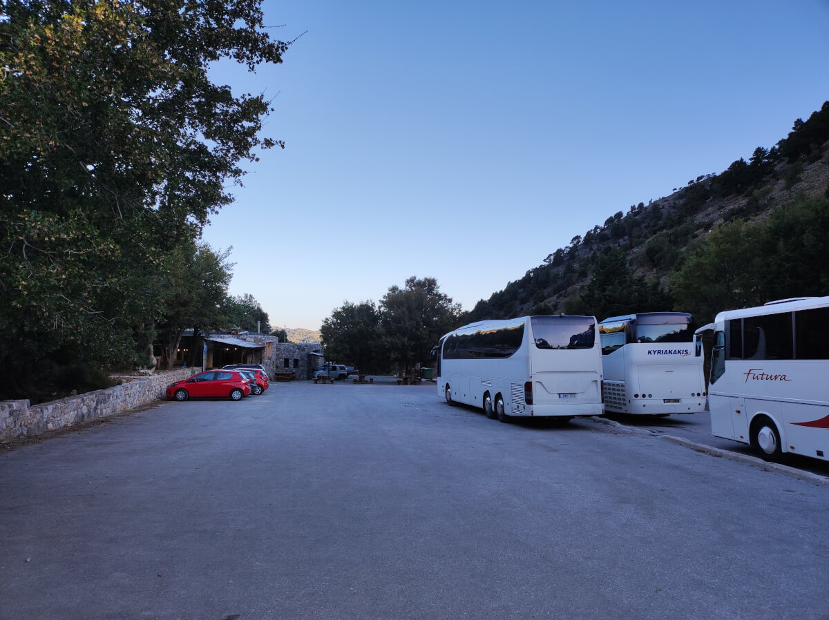 Parking lot at the entrance of the Samaria Gorge National Park