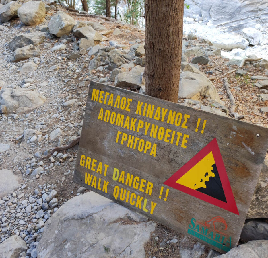 Warning sign in Samaria Gorge