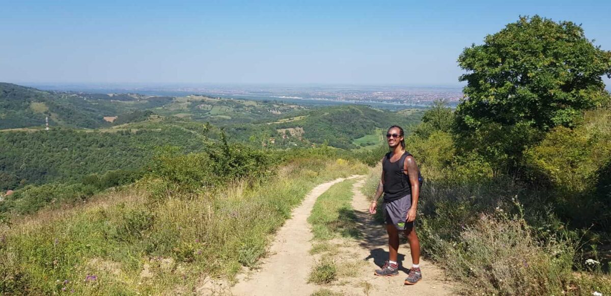 Man hiking around the village of Ledinci, in Fruska Gora