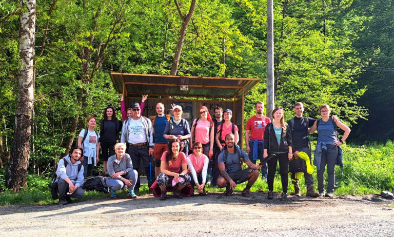 Group of people hiking on Stolovi