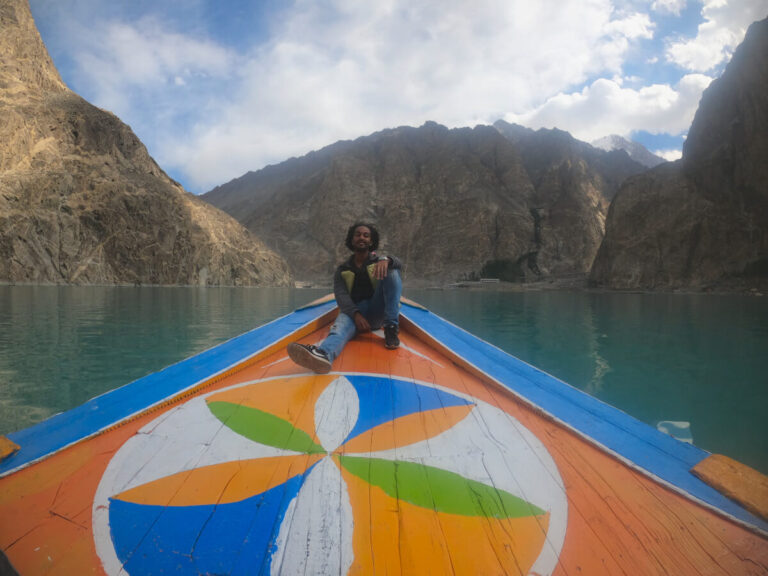 Man in attabad lake in Gojal, Hunza Valley