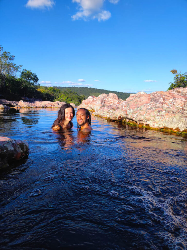 Couple bathing in Ribeirao do Meio, Chapada Diamantina