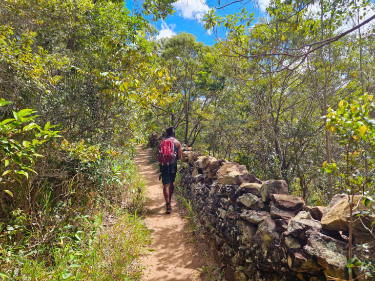 Man hiking to rodas and rio preto in chapada diamantina