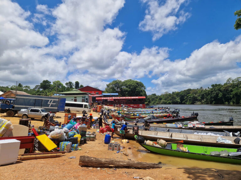 Atjoni quay at Pokrigron town in Suriname located on the Upper Suriname River. An interesting fact about Suriname is that many places are reachable only by boat