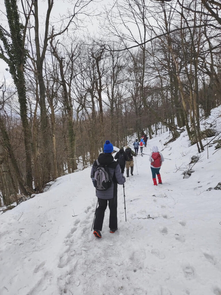 People hiking on the Starica Mountain during the winter