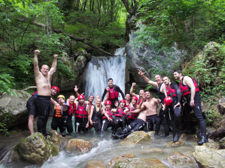 People together at the Tara River, going rafting in Serbia