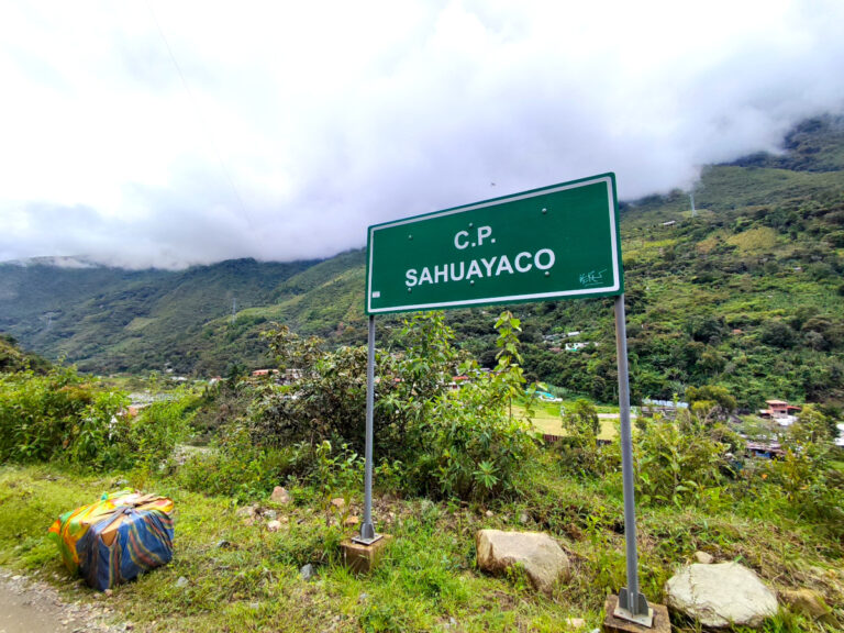 Sign of the Sahuayaco village in the Salkantay trek