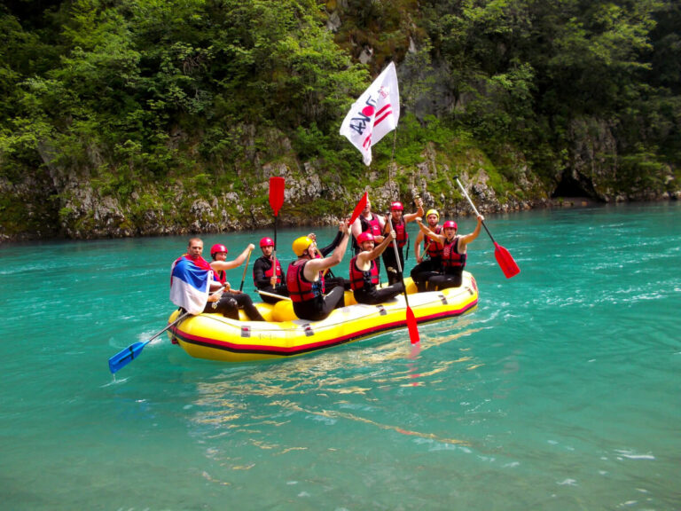 People preparing to start rafting in Tara, part of the experiences of rafting in Serbia