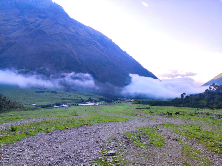 View of Soraypampa during the Salkantay trek without a guide in Peru