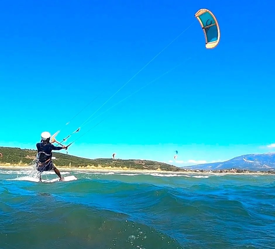 Man kitesurfing in Lefkada, Greece