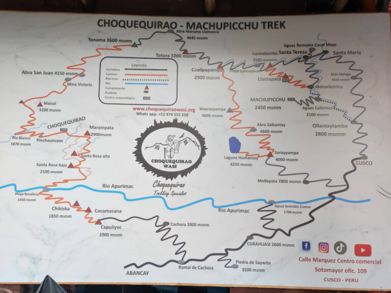 Map of the Choquequirao Trek to Machu Picchu