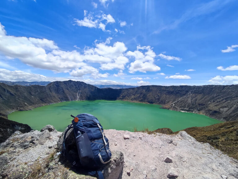 Quilotoa Loop, a lake part of an 3-week Ecuador itinerary